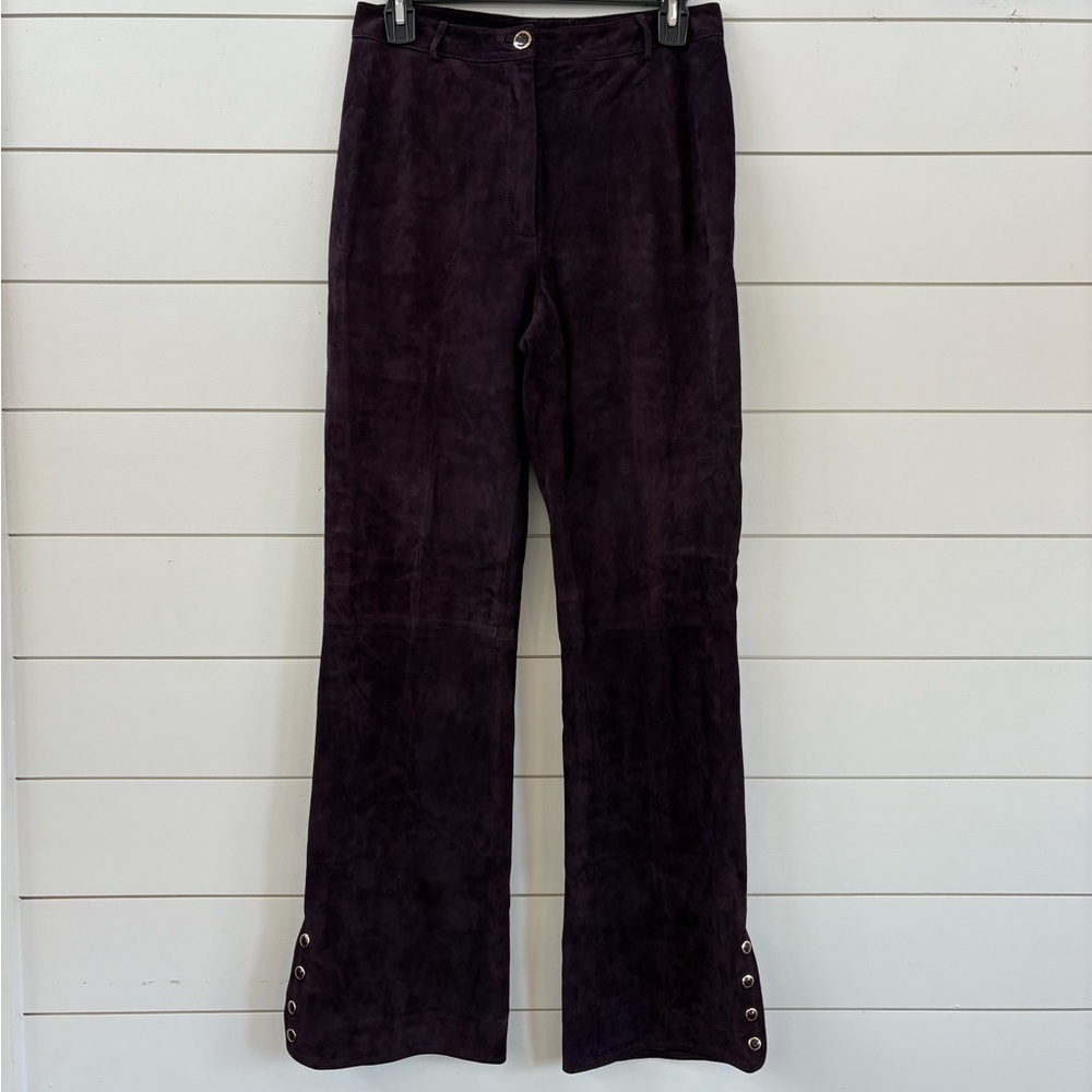 St. John Collection Suede Dark Purple Flare Pants